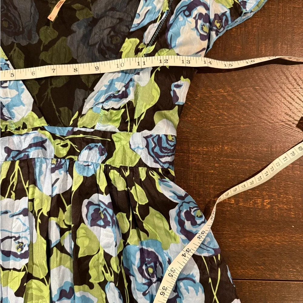 Free People 100% Silk Blue Rose Babydoll Dress Size 2 Empire Waist Boho